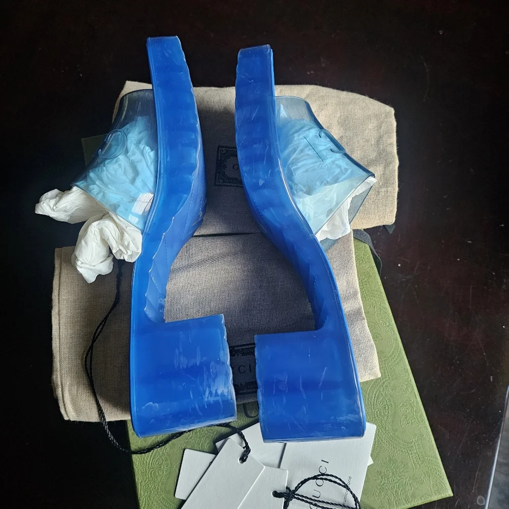 Gucci Blue Slide Sandals Size 37 - Picture 7 of 15